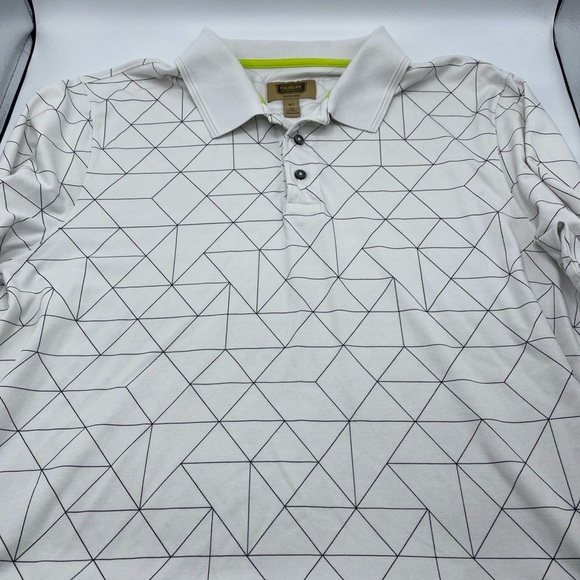 The Foundry Button Collared Polo Shirt Quick Dri XLT Geometric Diamond White Blk - Picture 1 of 5